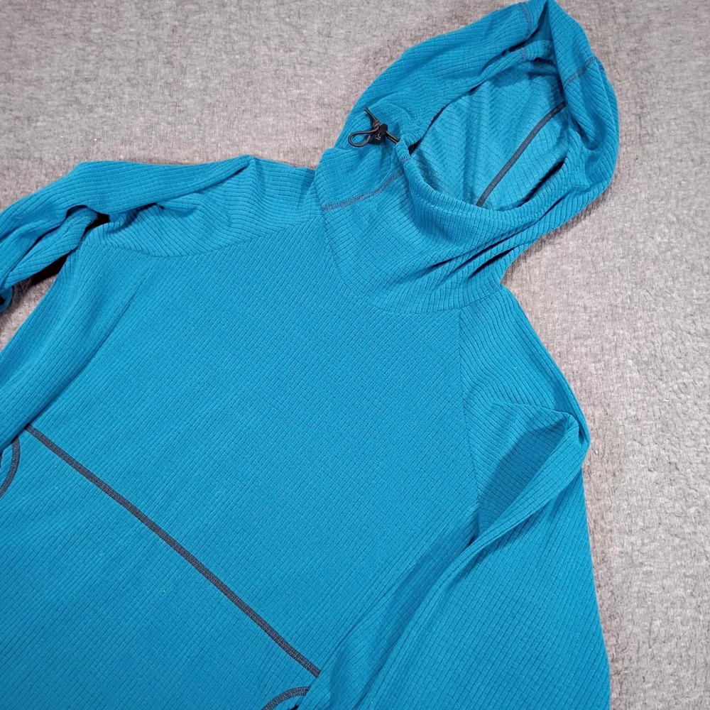 Melanzana Microgrid Hoodie Womens Large L Blue Waffle Fleece Pullover Gorpcore